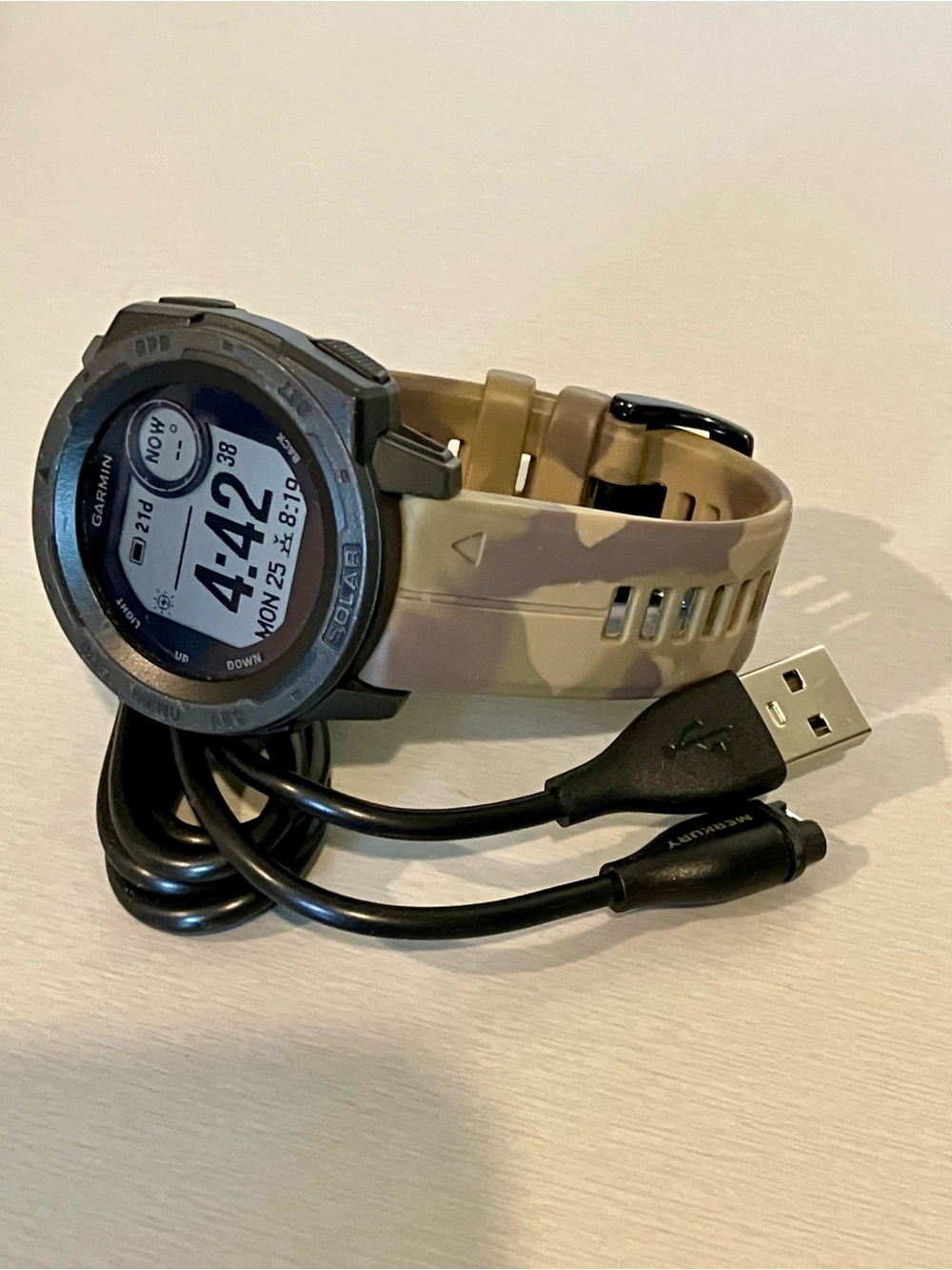 Garmin Instinct Solar GPS Smartwatch with Desert Camo Tan Band